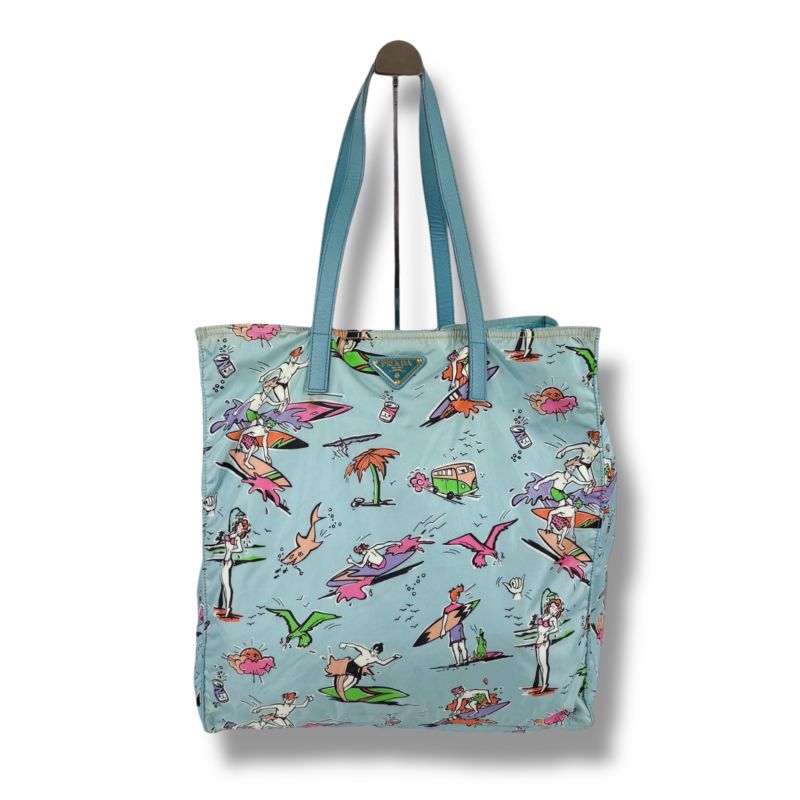 Prada Limited Edition Hawaii Surfing Triangle Logo Tote Light Blue