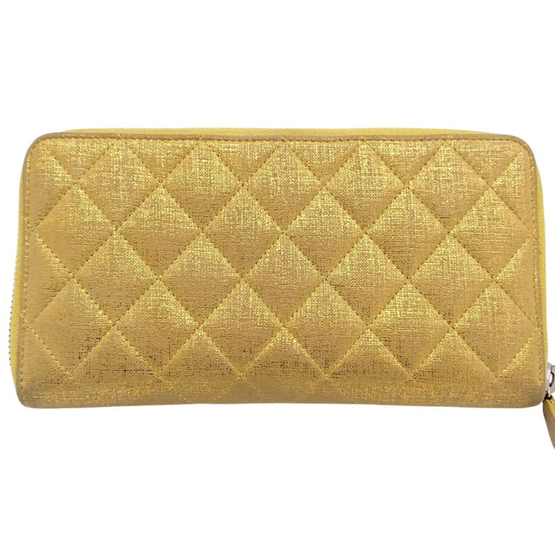 Chanel Zip Around Quilted Gold Yellow