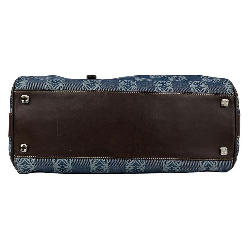 Loewe Handbag Anagram Pattern Light Blue Dark Brown Leather