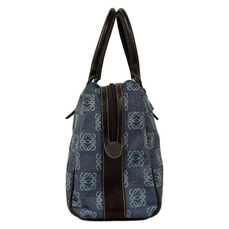Loewe Handbag Anagram Pattern Light Blue Dark Brown Leather