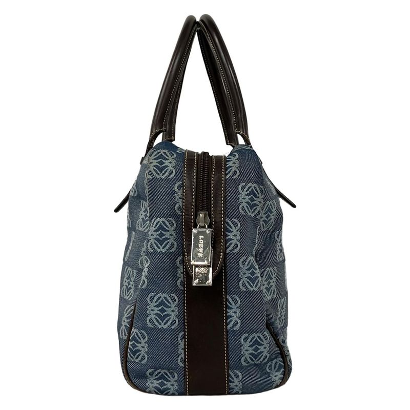 Loewe Handbag Anagram Pattern Light Blue Dark Brown Leather