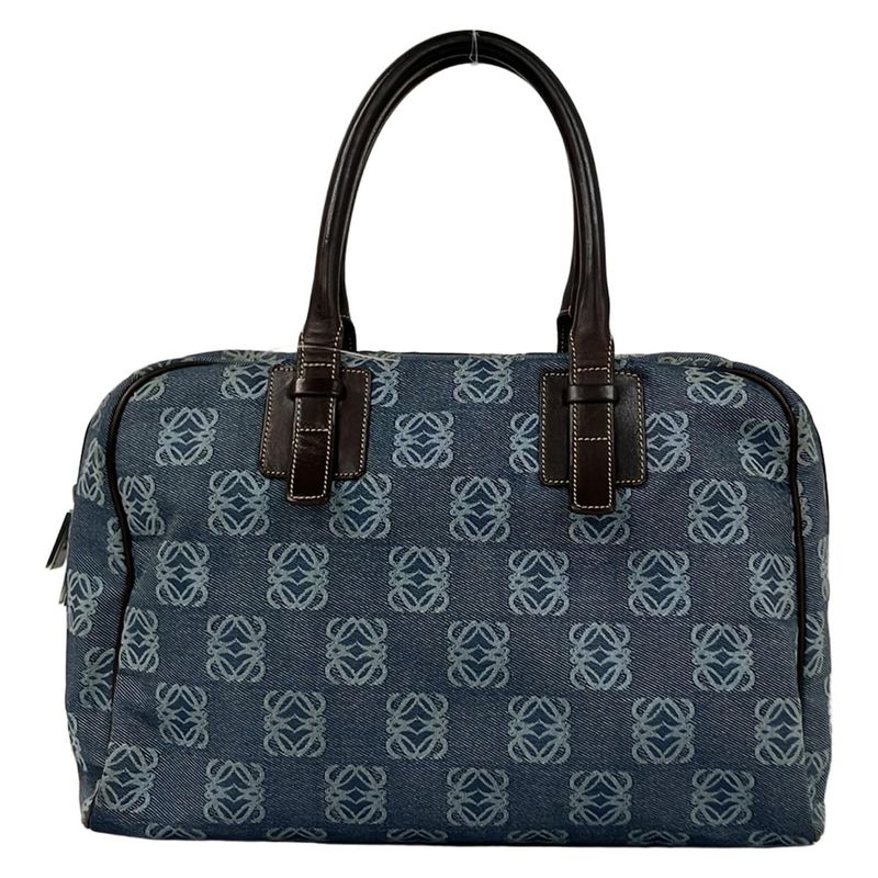 Loewe Handbag Anagram Pattern Light Blue Dark Brown Leather