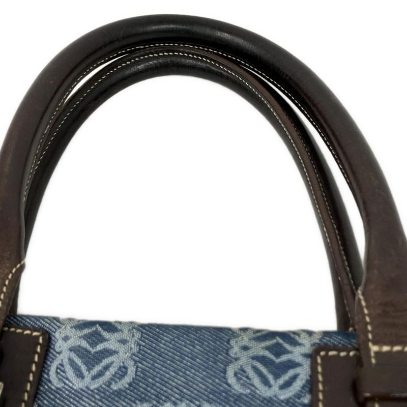 Loewe Handbag Anagram Pattern Light Blue Dark Brown Leather