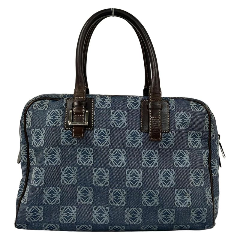 Loewe Handbag Anagram Pattern Light Blue Dark Brown Leather