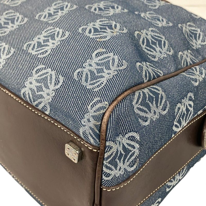 Loewe Handbag Anagram Pattern Light Blue Dark Brown Leather