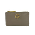 Fendi Card Case F's Beige with Key Ring Leather