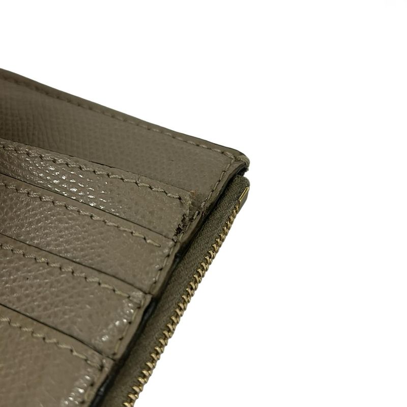 Fendi Card Case F's Beige with Key Ring Leather