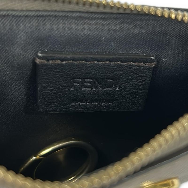 Fendi Card Case F's Beige with Key Ring Leather