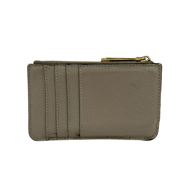 Fendi Card Case F's Beige with Key Ring Leather