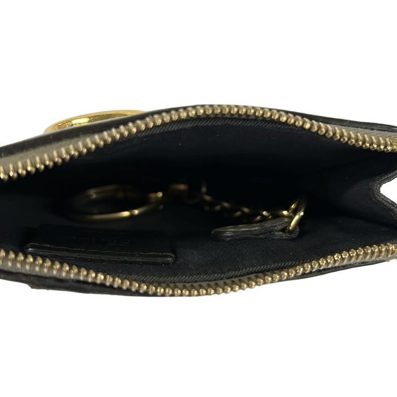 Fendi Card Case F's Beige with Key Ring Leather