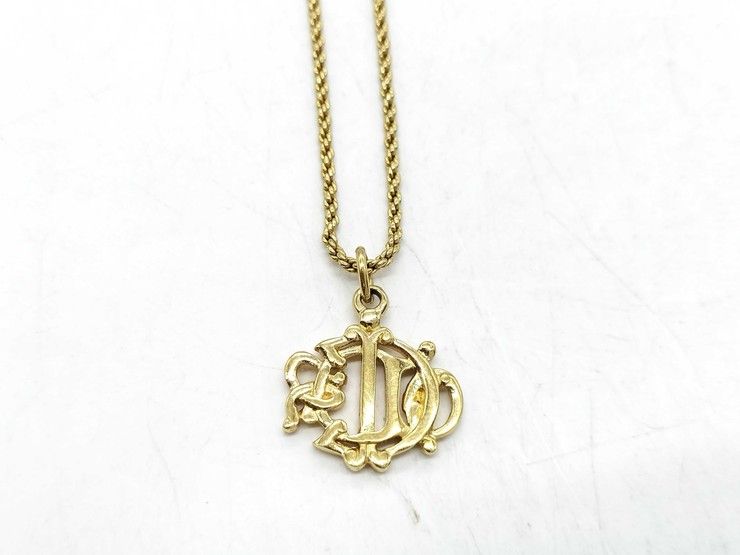 Dior Necklace Emblem Logo Gold Metal