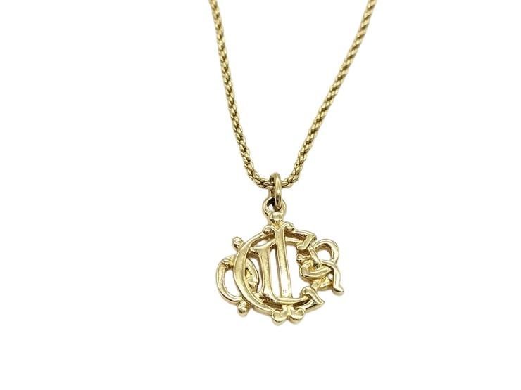 Dior Necklace Emblem Logo Gold Metal