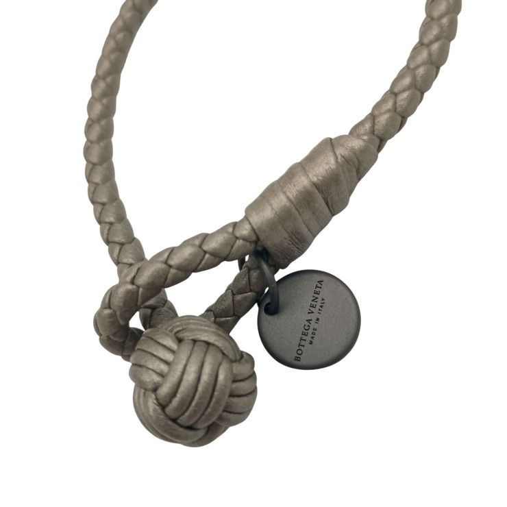 Bottega Veneta Bracelet Intrecciato Grey Leather Metal Greige