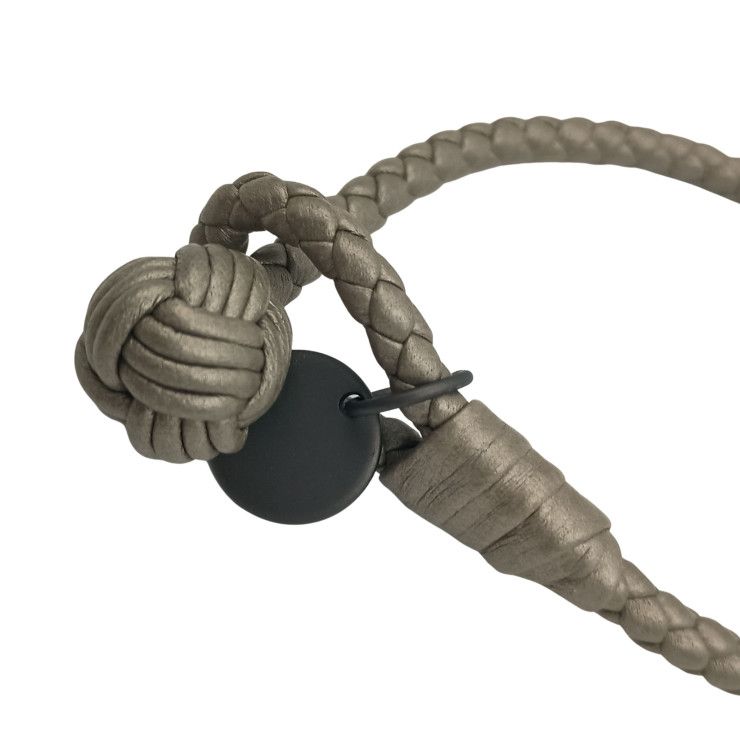 Bottega Veneta Bracelet Intrecciato Grey Leather Metal Greige