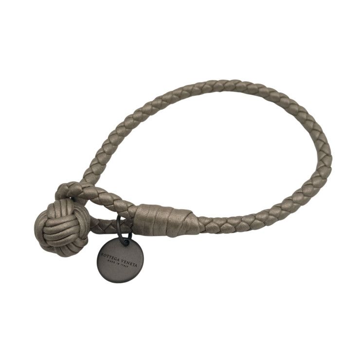 Bottega Veneta Bracelet Intrecciato Grey Leather Metal Greige