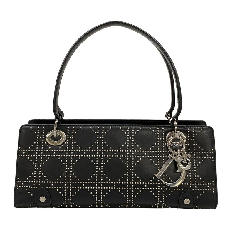 Dior Handbag Cannage Stitch Black Studs Leather