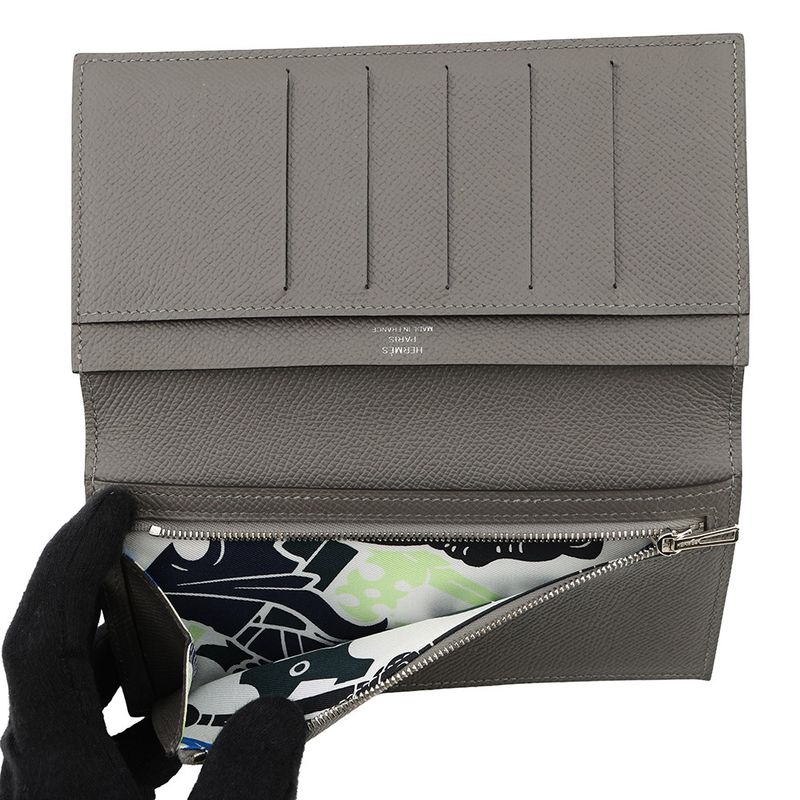 Hermes Bifold Wallet Citizen Twill Long Silk in Grimeia Silver