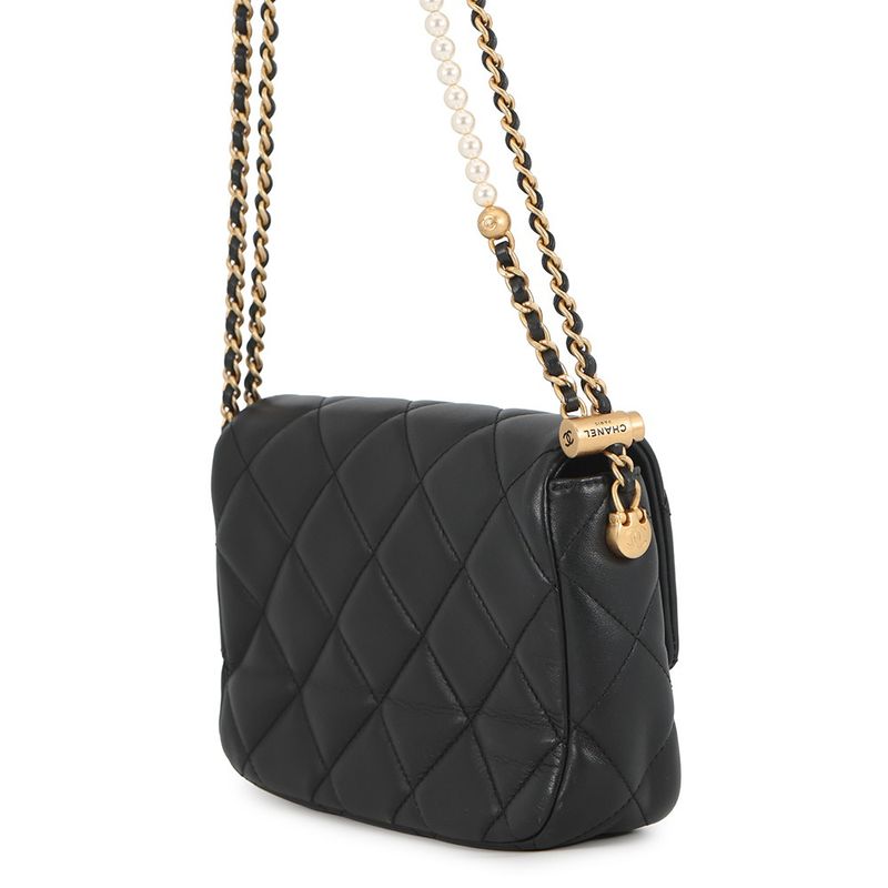 Chanel Chain Shoulder Bag Mini Quilted Faux Pearl Lambskin