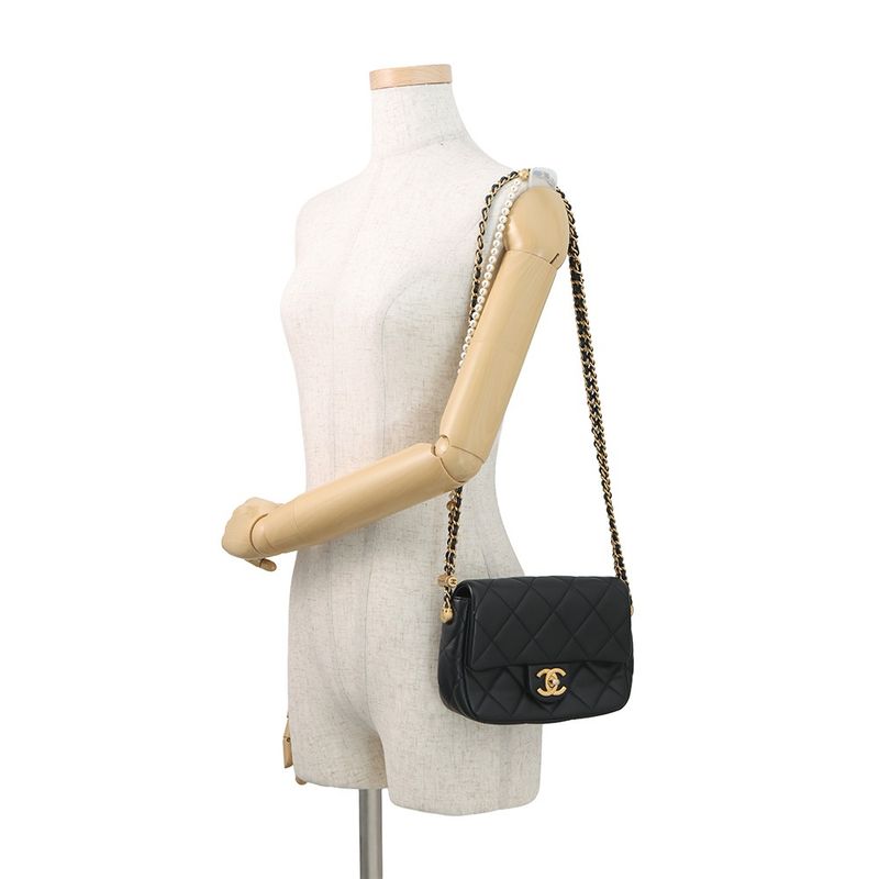 Chanel Chain Shoulder Bag Mini Quilted Faux Pearl Lambskin