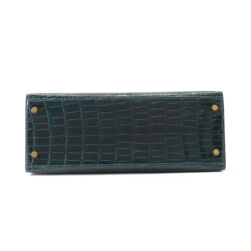 Hermes Handbag Kelly 28 Sellier Verse Chypre Gold Porosus Matte Veil Cipre