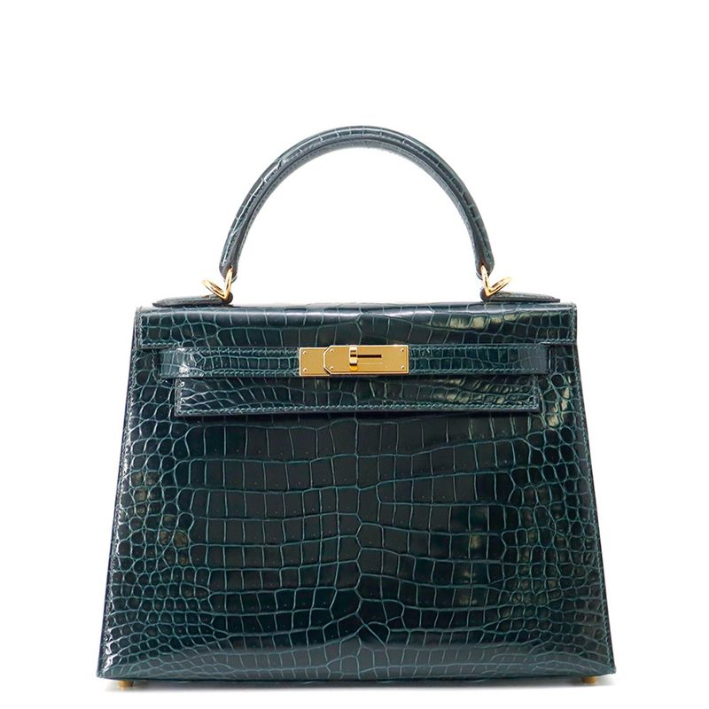 Hermes Handbag Kelly 28 Sellier Verse Chypre Gold Porosus Matte Veil Cipre