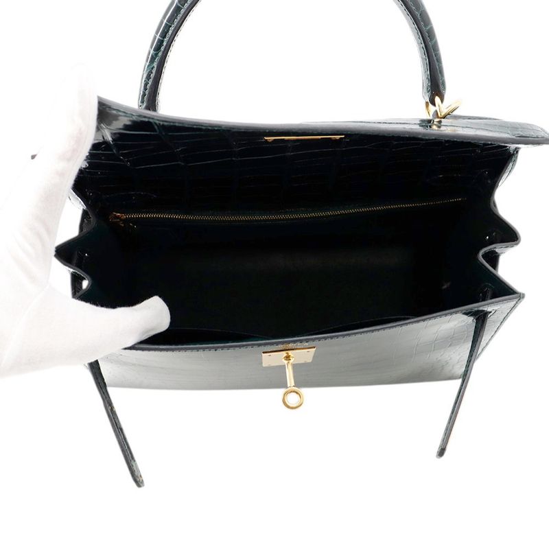 Hermes Handbag Kelly 28 Sellier Verse Chypre Gold Porosus Matte Veil Cipre