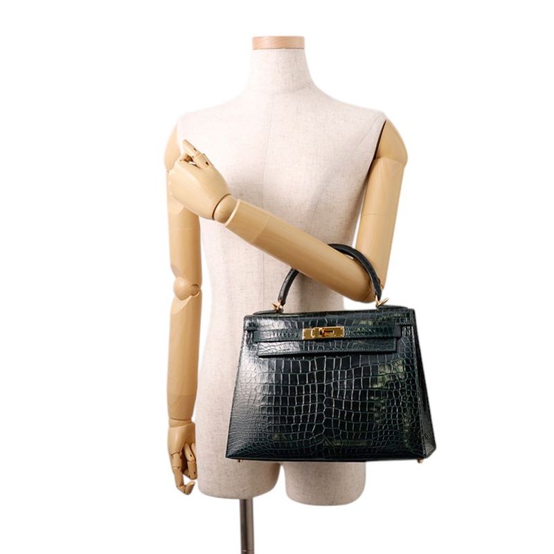 Hermes Handbag Kelly 28 Sellier Verse Chypre Gold Porosus Matte Veil Cipre