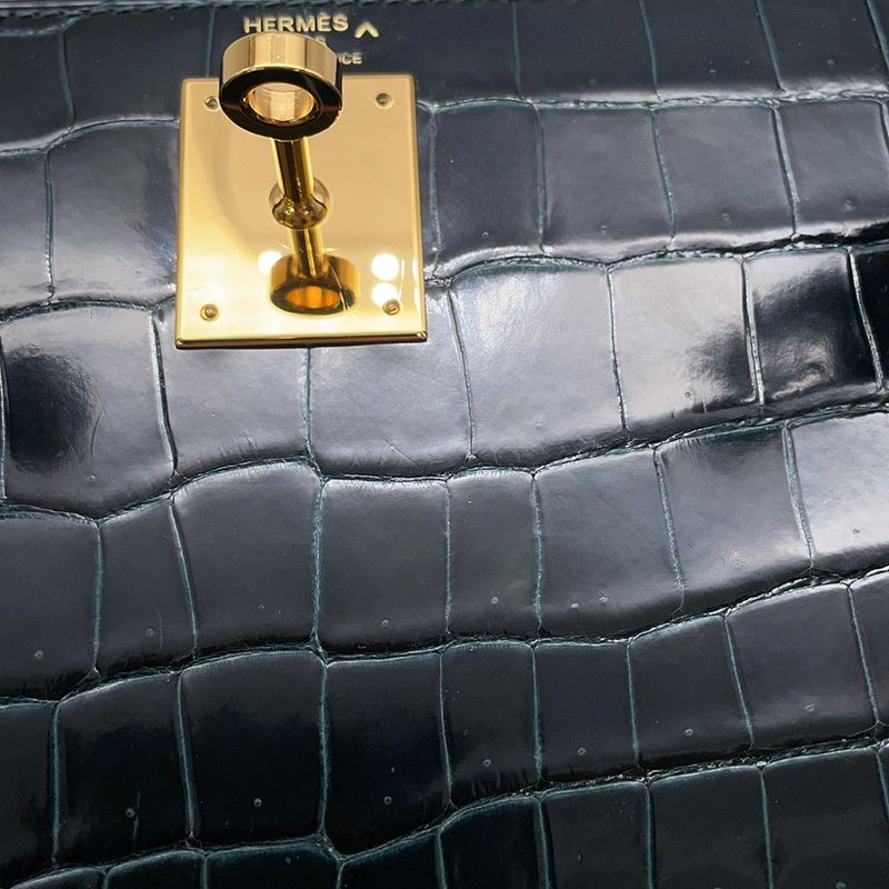 Hermes Handbag Kelly 28 Sellier Verse Chypre Gold Porosus Matte Veil Cipre