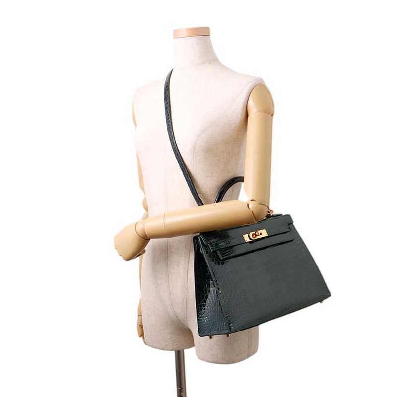 Hermes Handbag Kelly 28 Sellier Verse Chypre Gold Porosus Matte Veil Cipre