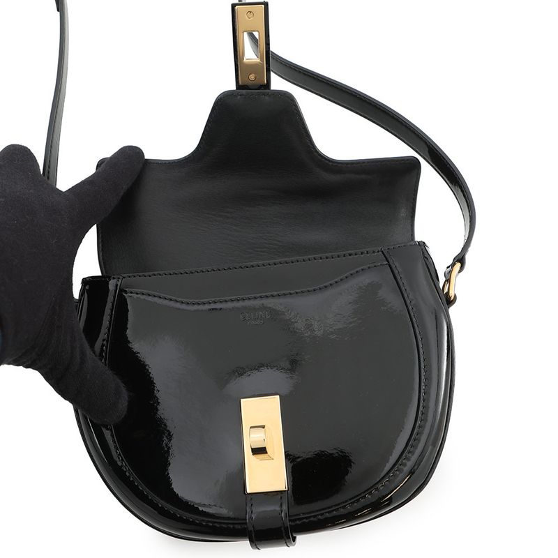 Celine Shoulder Bag 16 Saises Besace Small Patent Black