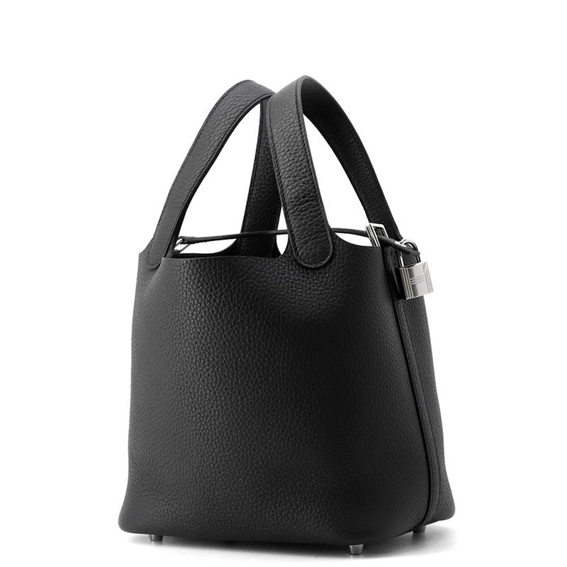 Hermes Handbag Picotin Lock PM Black Silver Taurillon Clemence
