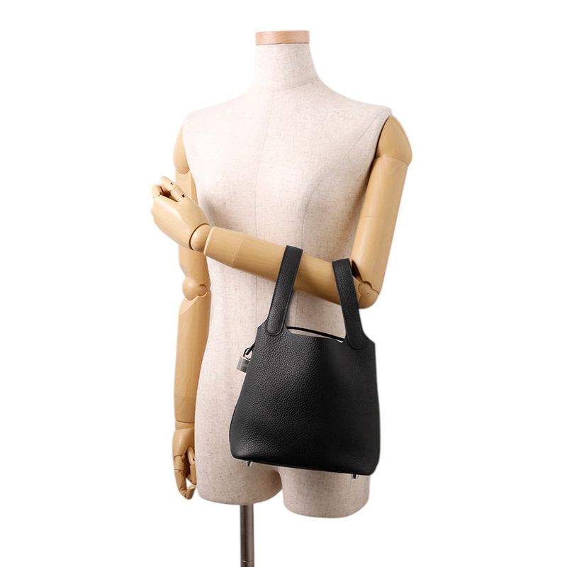 Hermes Handbag Picotin Lock PM Black Silver Taurillon Clemence