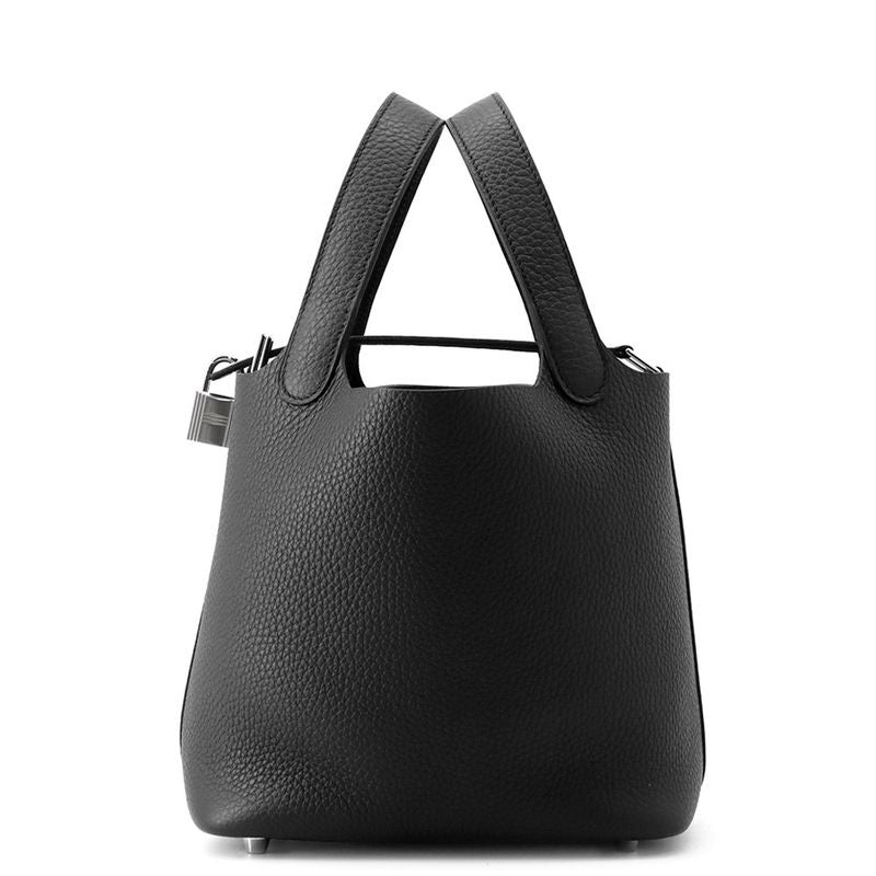Hermes Handbag Picotin Lock PM Black Silver Taurillon Clemence