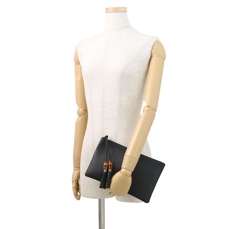 Gucci Clutch Leather Bamboo Tassel Pouch Second Mini