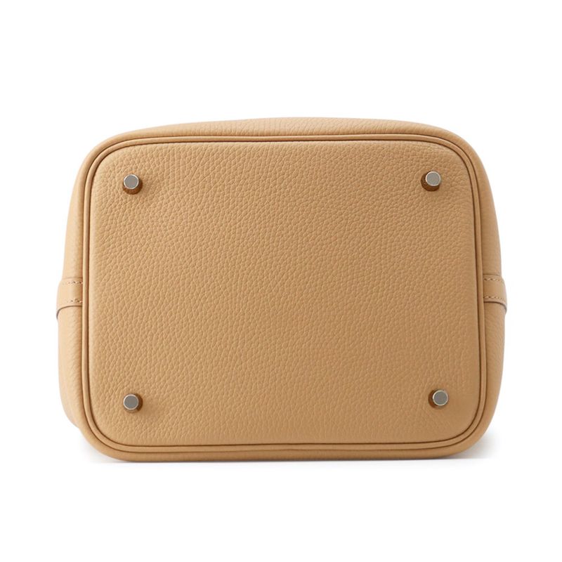 Hermes Handbag Picotin Lock MM Biscuit Silver Taurillon Clemence