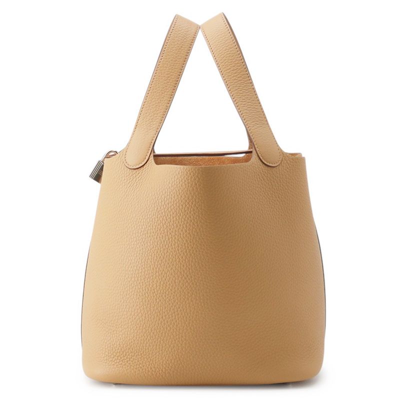 Hermes Handbag Picotin Lock MM Biscuit Silver Taurillon Clemence