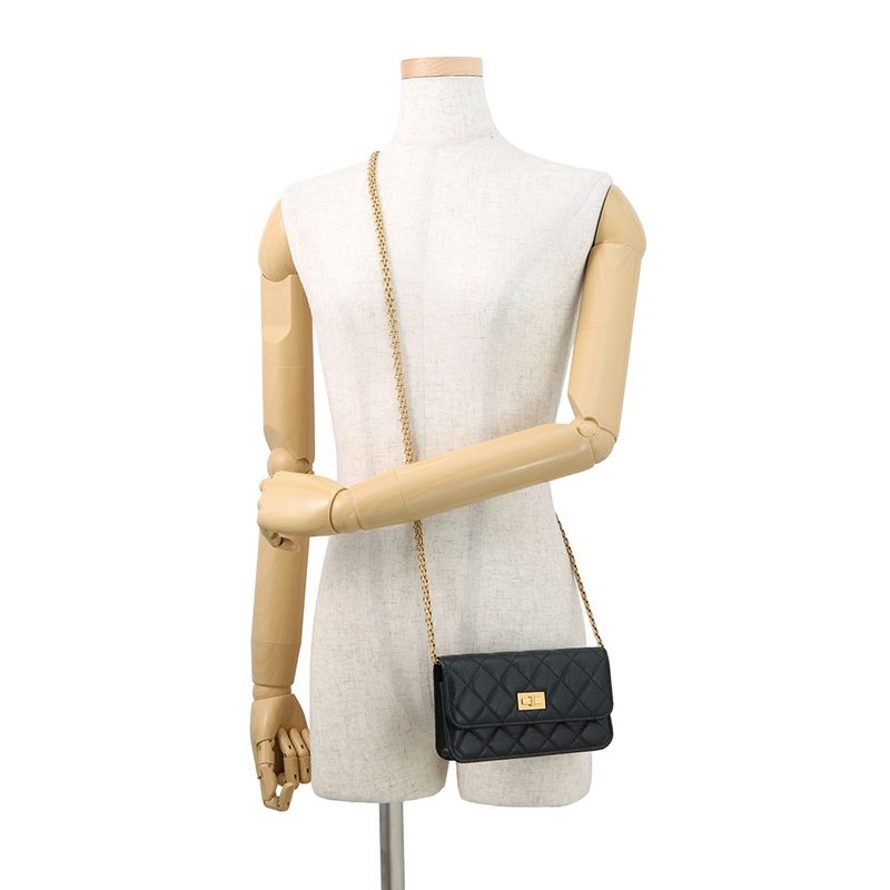 Chanel Chain Wallet Quilted 2.55 CC Logo Aged Calf Leather Handbag