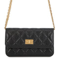 Chanel Chain Wallet Quilted 2.55 CC Logo Aged Calf Leather Handbag
