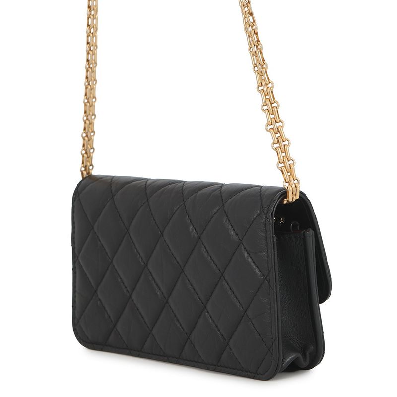 Chanel Chain Wallet Quilted 2.55 CC Logo Aged Calf Leather Handbag