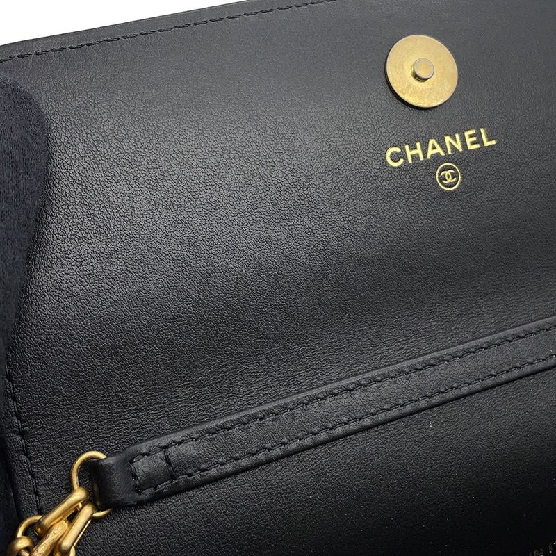 Chanel Chain Wallet Quilted 2.55 CC Logo Aged Calf Leather Handbag