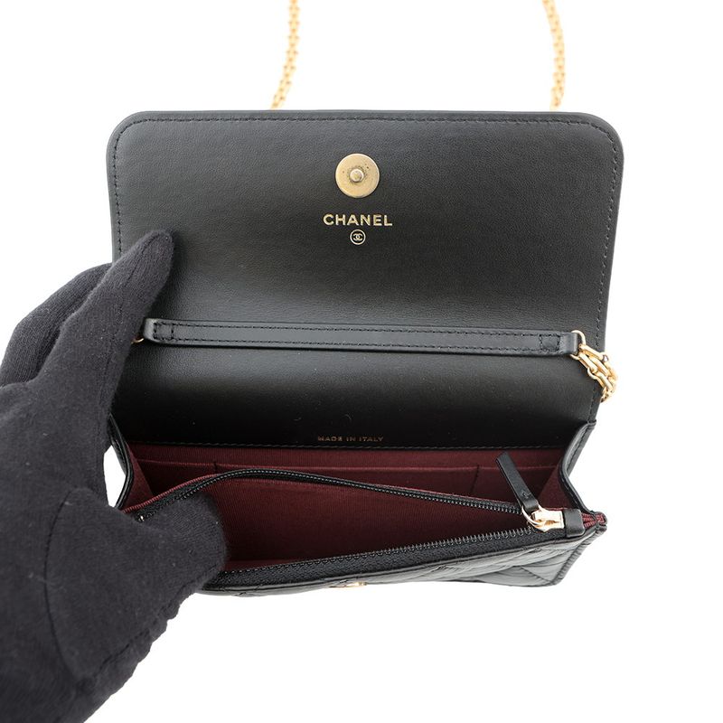 Chanel Chain Wallet Quilted 2.55 CC Logo Aged Calf Leather Handbag