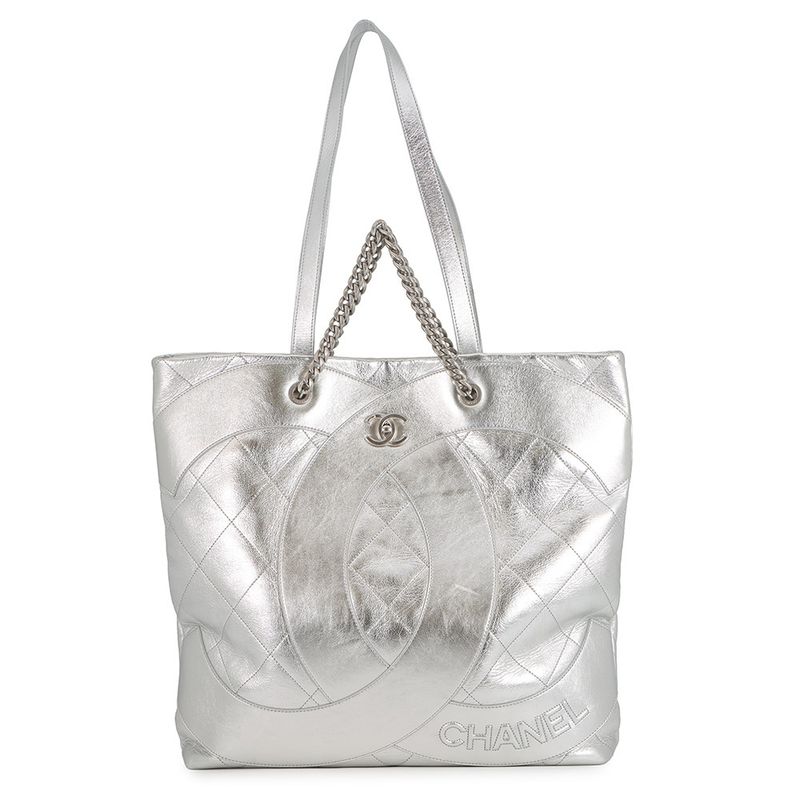 Chanel Chain Tote CC Logo Big Coco Quilted Club Monaco Shiny