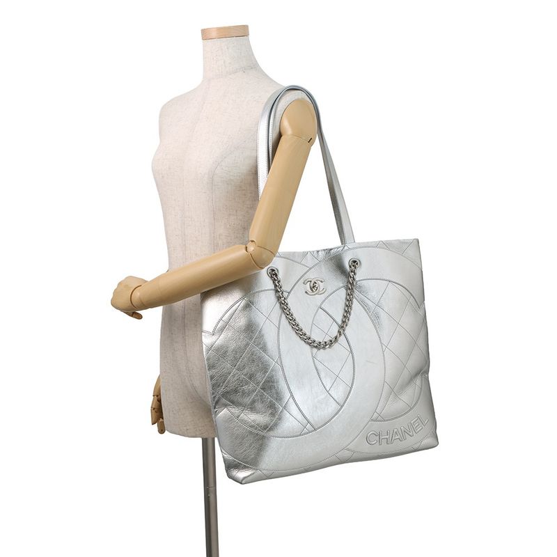 Chanel Chain Tote CC Logo Big Coco Quilted Club Monaco Shiny