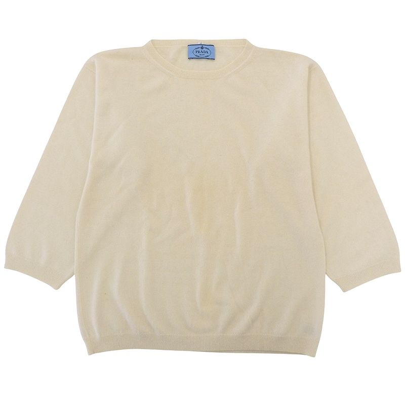 Prada Cashmere Long Sleeve Knit Top Ivory 42 Sweater )ivory