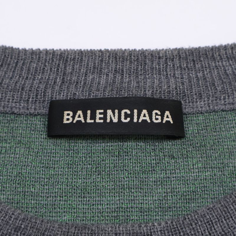 Balenciaga Back Number Crew Neck Knit Sweater ) Gray
