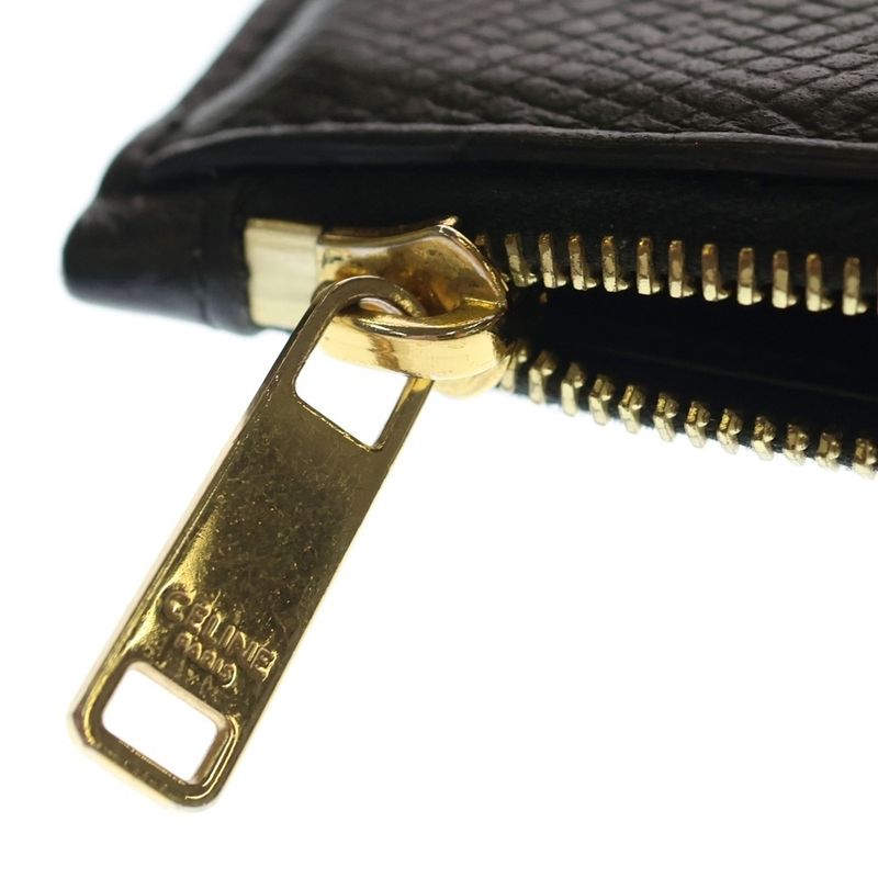 Celine Card Case Business Holder Fragment Black Leather Gold