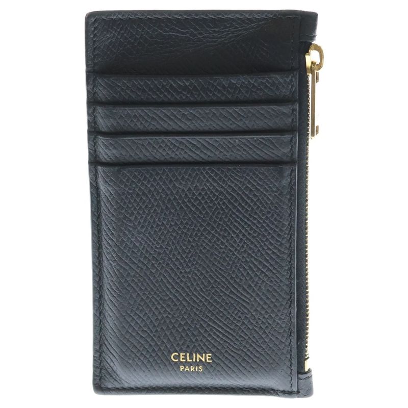 Celine Card Case Business Holder Fragment Black Leather Gold