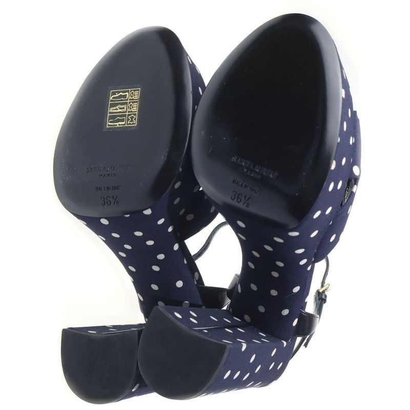 Saint Laurent Paris Dot Pattern High Heel Sandals Navy