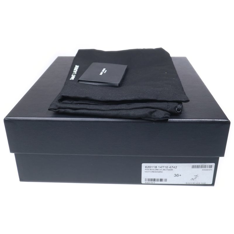 Saint Laurent Paris Dot Pattern High Heel Sandals Navy