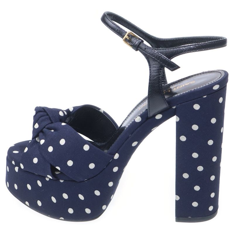 Saint Laurent Paris Dot Pattern High Heel Sandals Navy